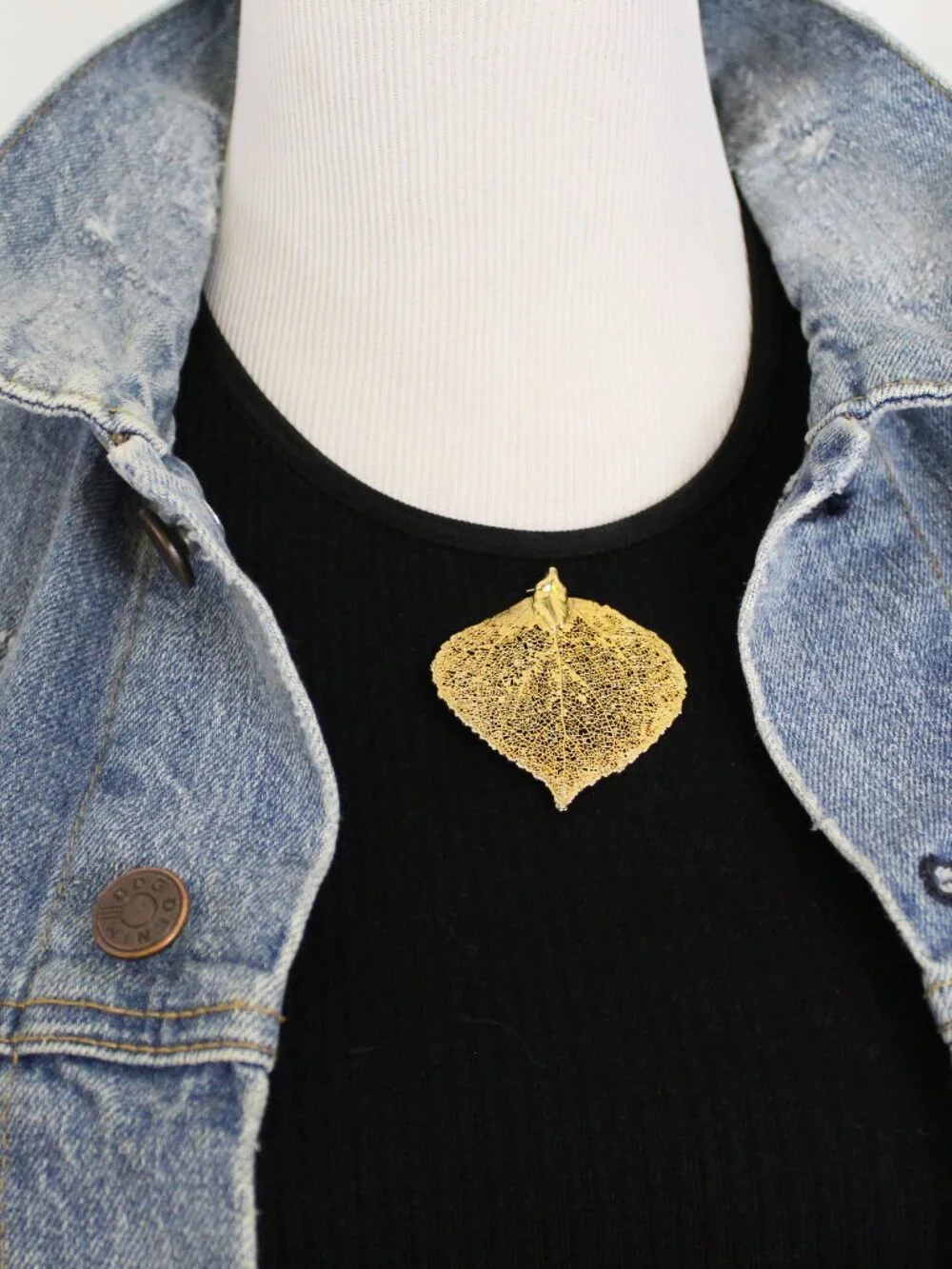 Gold Aspen Leaf Pendant Real Leaf‎ Style Statement Pendant 1.75”